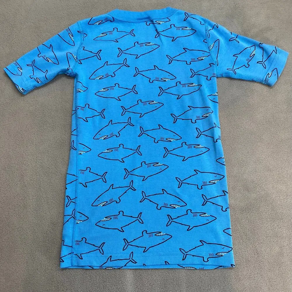 Hanna Andersson Short Sleeve Pajama Top Kids‎ 10 Organic Cotton Blue Sharks